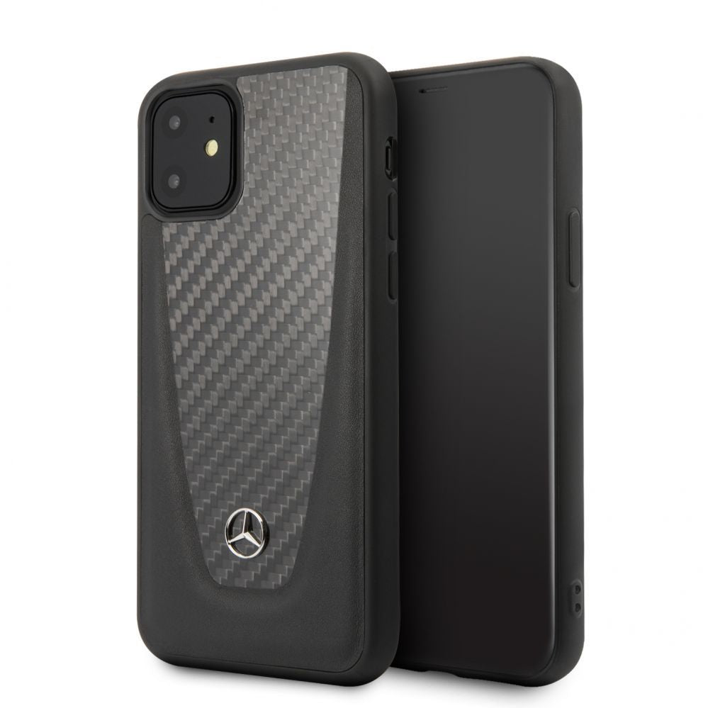 Чехол на заднюю панель Mercedes-Benz Apple iPhone 11 Hard Case Leather Carbon Fiber Black