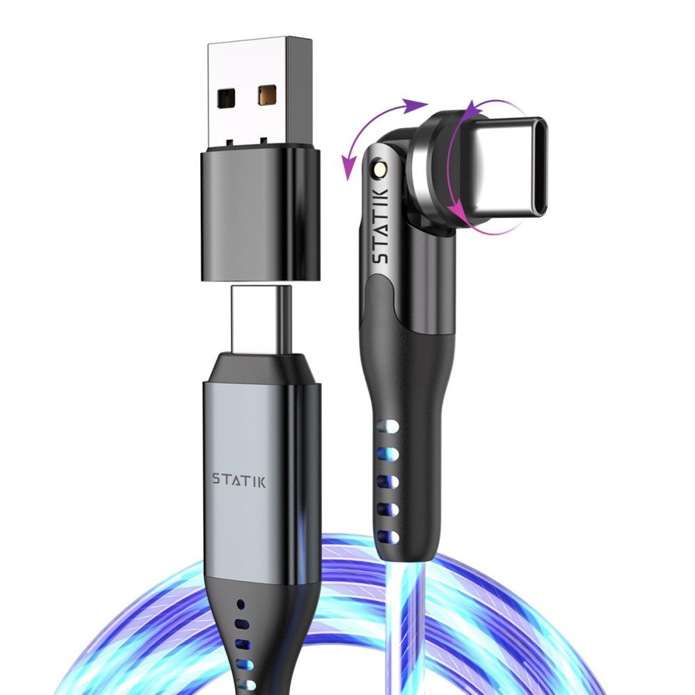 Cable statik  STATIK PowerPivot Pro, Glowing LED Cabel, USB-C to USB-C, 1m, Black