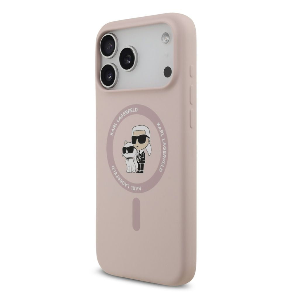 Tagakaaned Karl Lagerfeld Apple iPhone 17 Pro Max Liquid Silicone Karl and Choupette MagSafe Case Pink