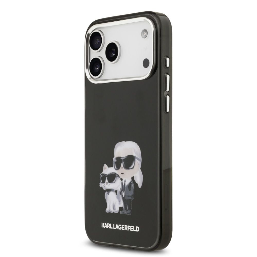 Tagakaaned Karl Lagerfeld Apple iPhone 17 Pro Max Silicone IML Aquarelle Karl and Choupette Case Black