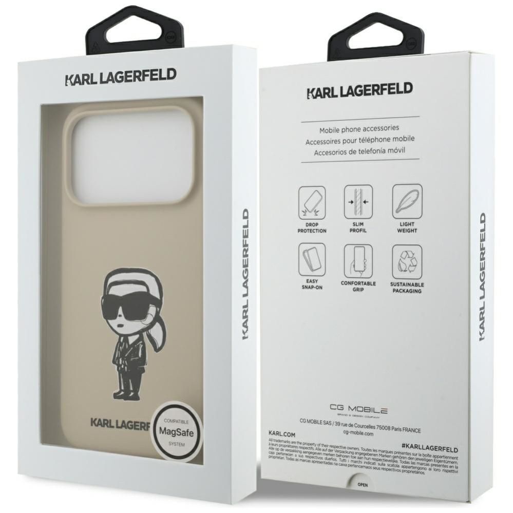 Tagakaaned Karl Lagerfeld Apple KARL LAGERFELD case for IPHONE 17 Pro compatible with MagSafe KLHMP17LSKIGROW (Silicone W/ KL Sketch & Logo) brown Brown