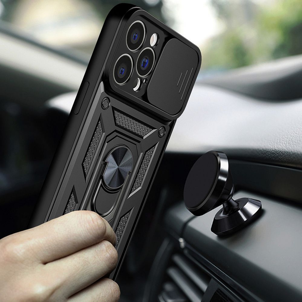 Back panel cover Hurtel - Hybrid Armor Camshield case for Huawei nova Y90 armored case with camera cover black
