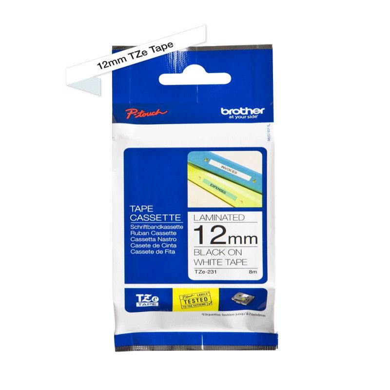 Аксессуары и расходные материалы Brother  TZ-231 Laminated Tape Black on White, TZe, 8 m, 1.2 cm