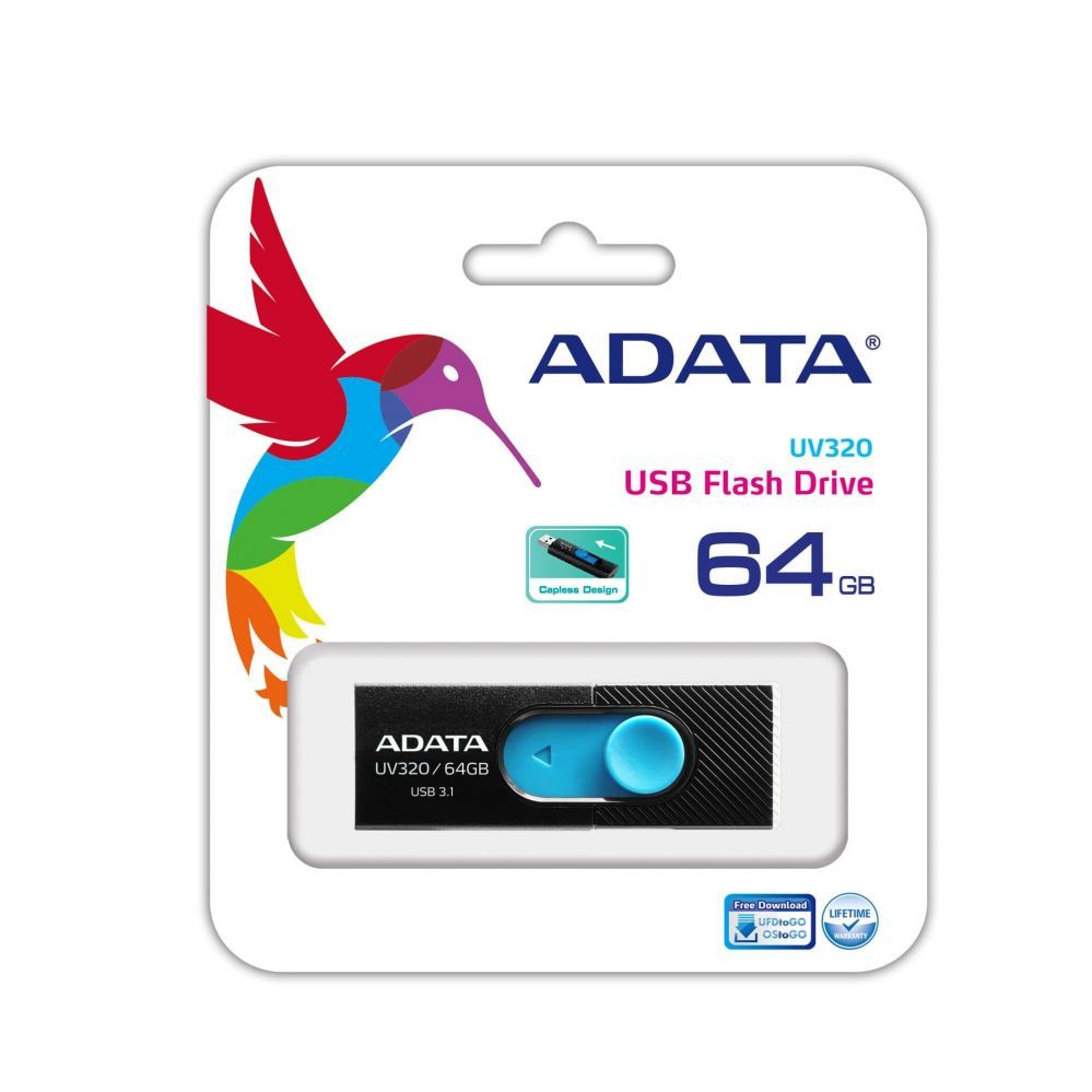 Mälupulk ADATA  AUV320 64GB USB Flash Drive, Black/Blue