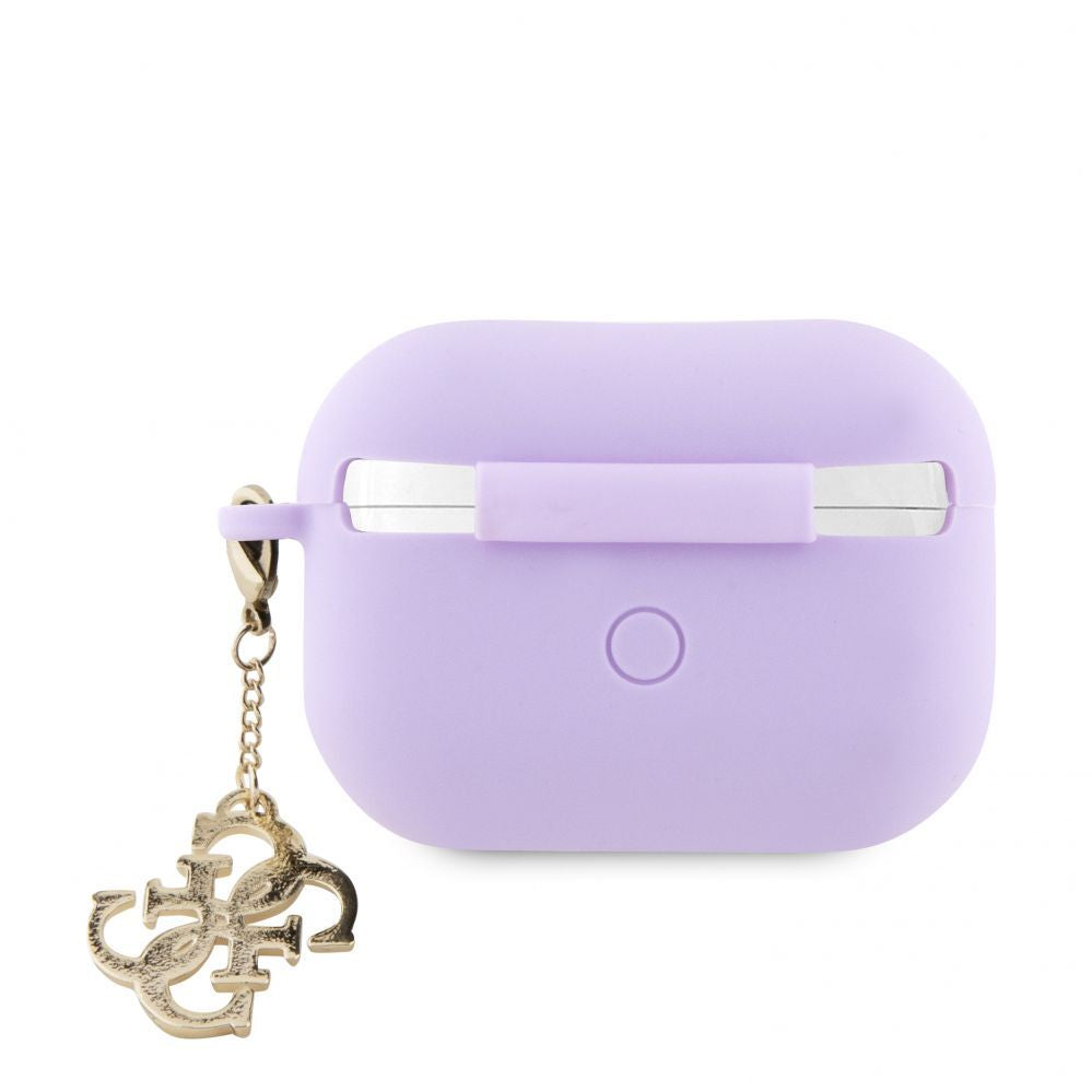 Korpus kõrvaklappidele Guess Apple Airpods Pro 2 Case Silicone Classic Logo Gold With 4G Charm Purple
