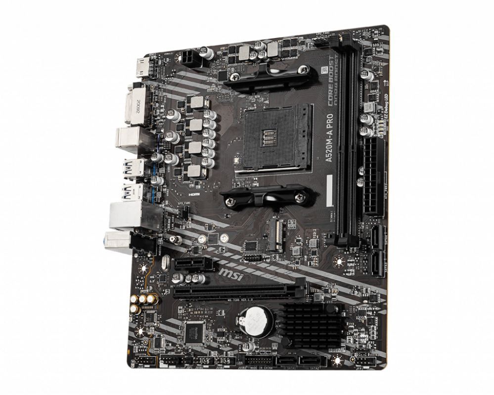 Материнская плата для процессоров Intel MSI  A520M-A PRO Processor family AMD, Processor socket AM4, DDR4, Memory slots 2, Chipset AMD A, Micro ATX