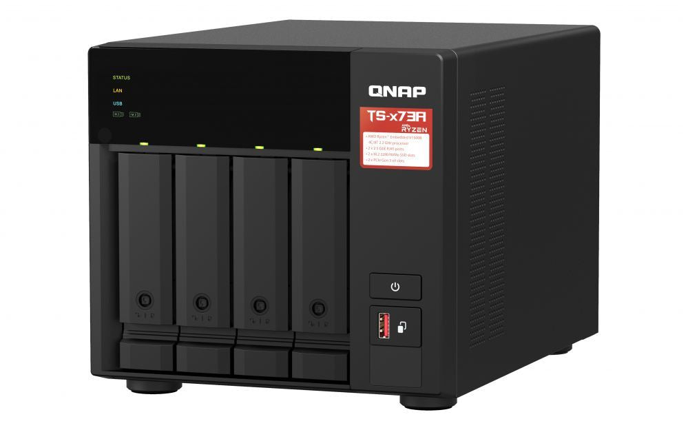 Флеш-накопитель QNAP  4-Bay QTS and QuTS hero NAS TS-473A-8G Up to 4 HDD/SSD Hot-Swap, Ryzen V1500B Quad-Core, Processor frequency 2.2 GHz, 8 GB, DDR4, 2x2.5GbE, 3xUSB Type A 3.2 Gen 2, 1xUSB Type C 3.2 Gen 1, 2xPCIe, 2xM.2 2280 PCIe Gen3 x1 slots