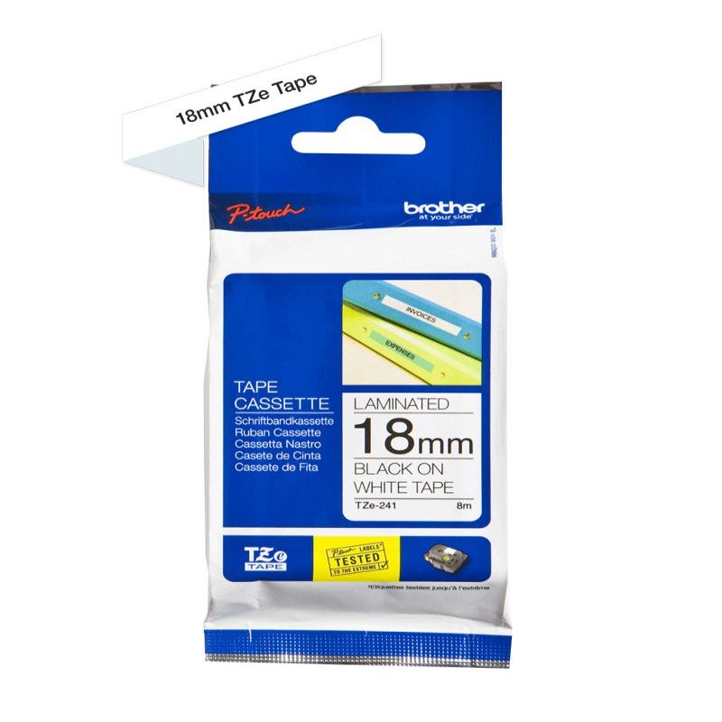 Tarvikud ja tarvikud Brother  TZ-241 Laminated Tape Black on White, TZe, 8 m, 1.8 cm