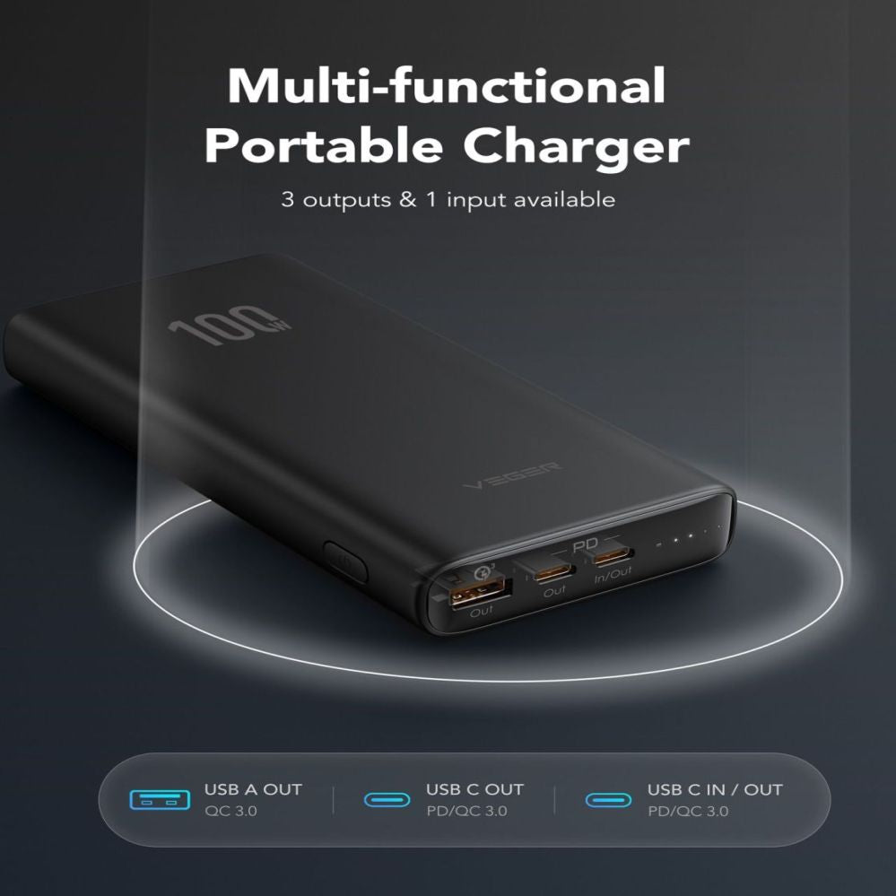 Power bank Veger  Powerbank Veger T100 (W2032C-100) PD QC3.0 5A 100W 20000 mAh black