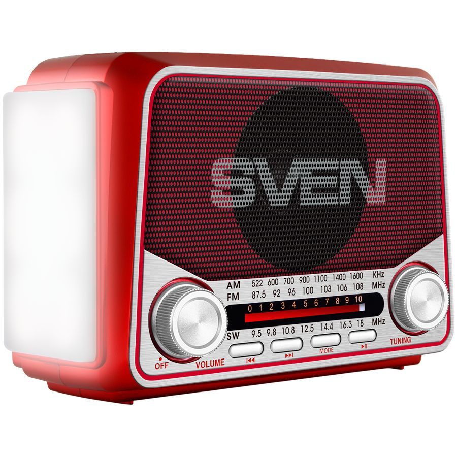 Record players Sven  Speaker SVEN SRP-150, red (3W, Bluetooth, FM/AM/SW, USB, microSD, flashlight, battery)