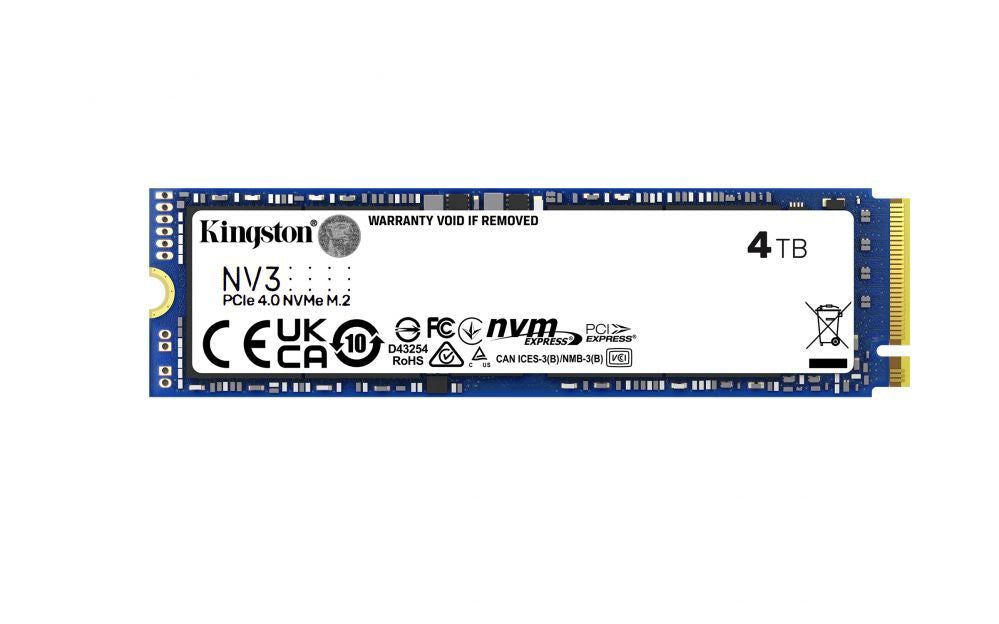 Hard drive SSD Kingston  SSD | NV3 | 4000 GB | SSD form factor M.2 2280 | Solid-state drive interface PCIe 4.0 x4 NVMe | Read speed 6000 MB/s | Write speed 5000 MB/s