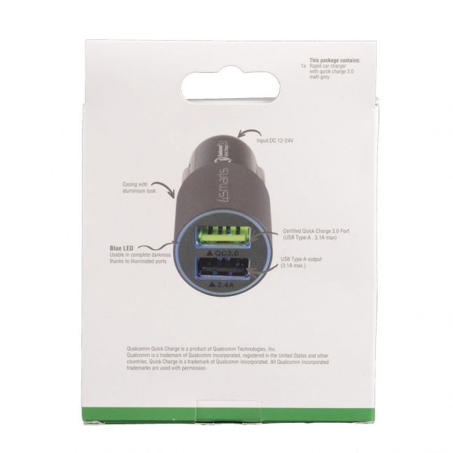 Авто зарядка 4smarts  Car Charger Rapid 30W with Quick Charge, matt grey