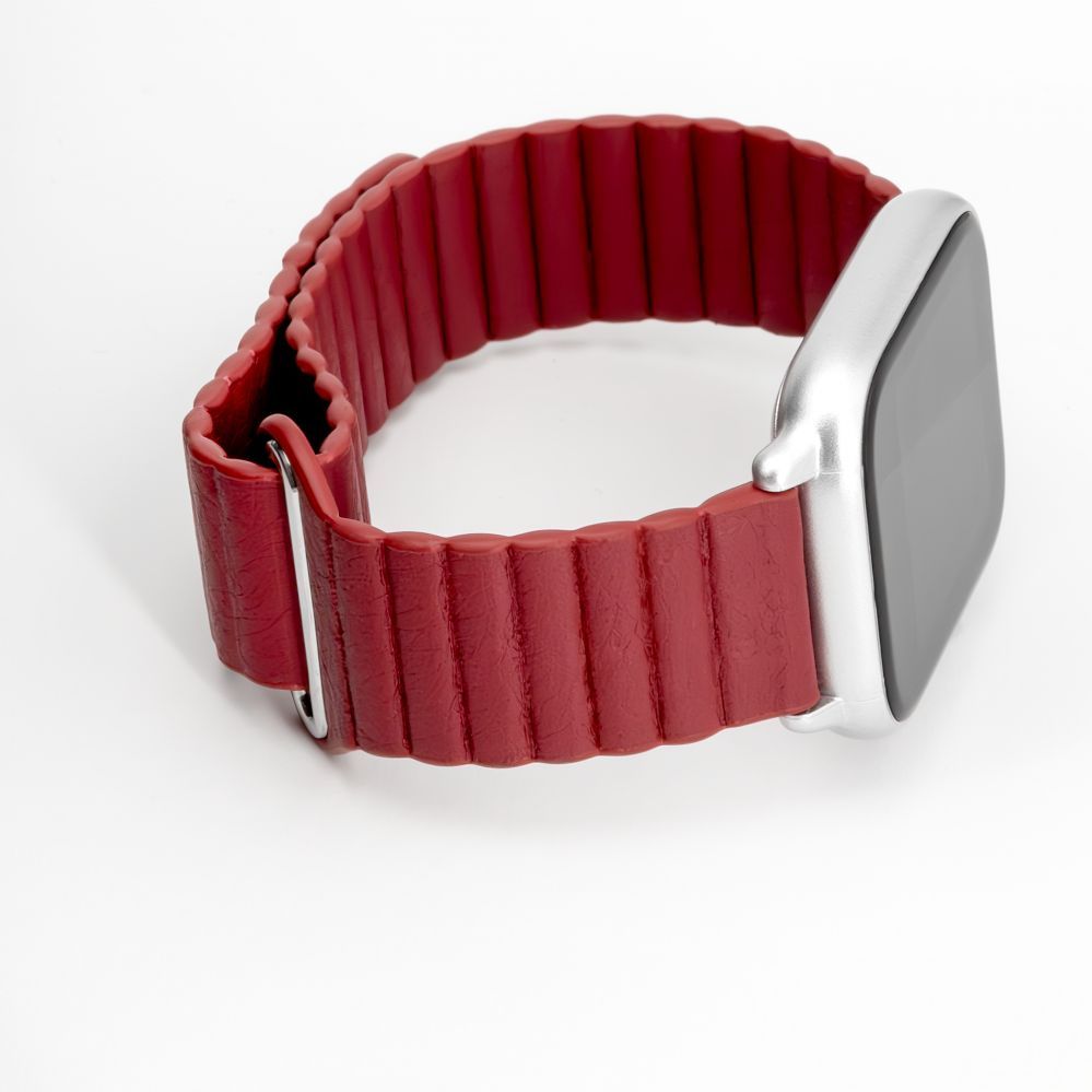 Strap Connect  22mm Flat head Leather - Silicone Loop Magnetic Watch Strap (130mm M/L) Wine Red