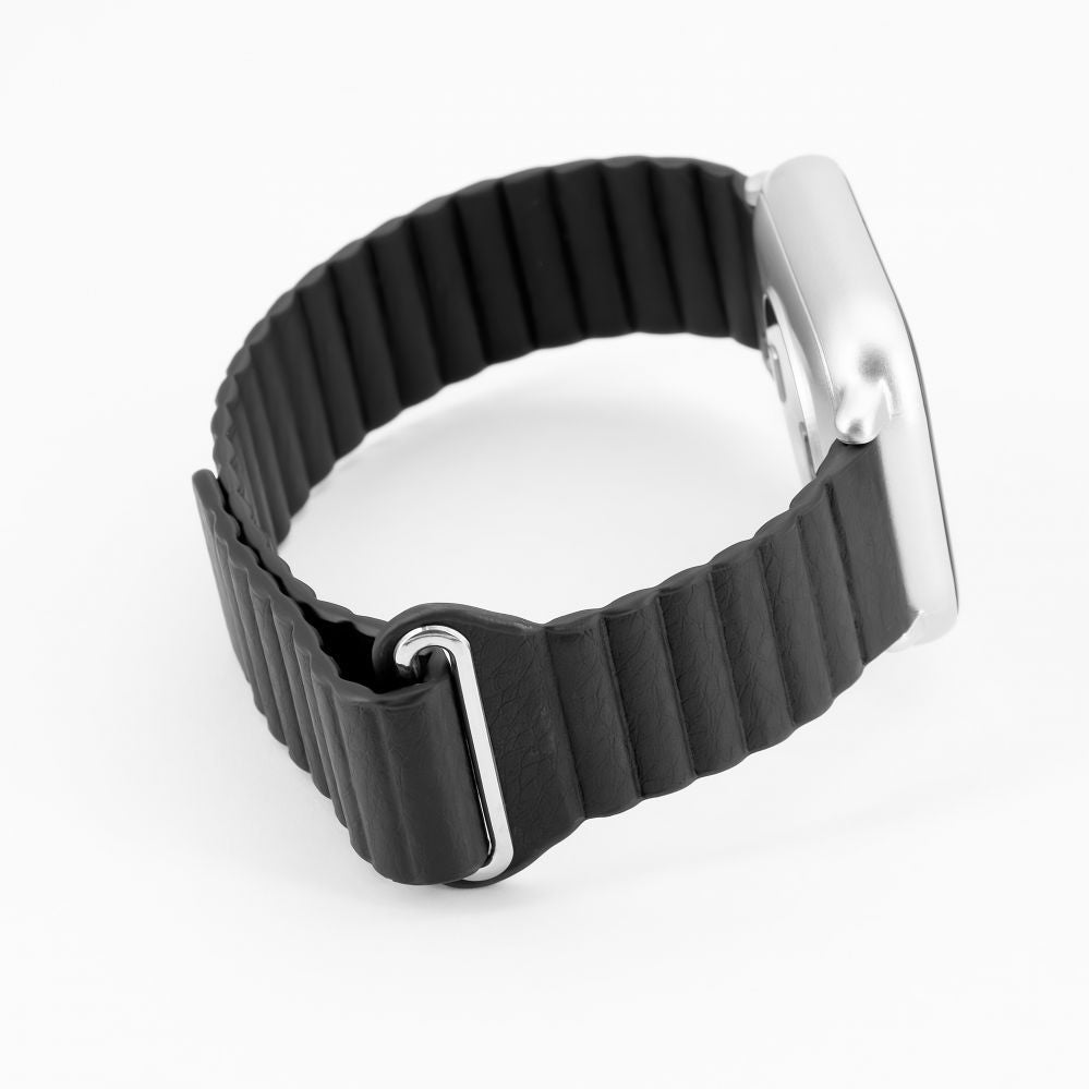 Strap Connect  22mm Flat head Leather - Silicone Loop Magnetic Watch Strap (130mm M/L) Black