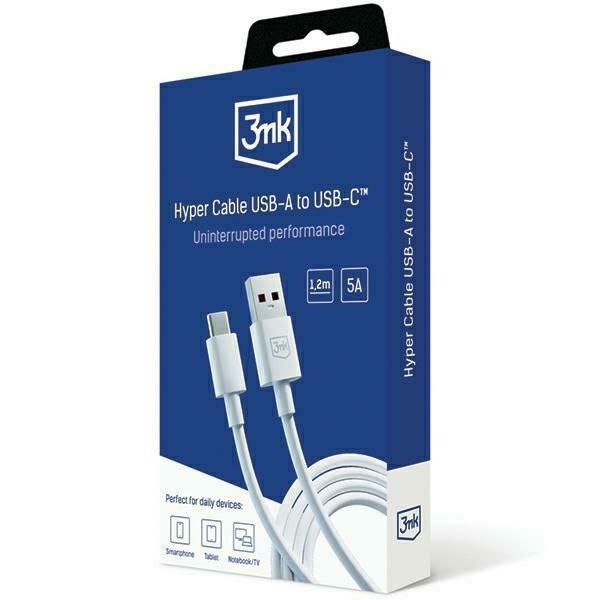 Kaabel 3MK  3MK Hyper Cable USB-A to USB-C 5A 60W 1.2m biały/white kabel