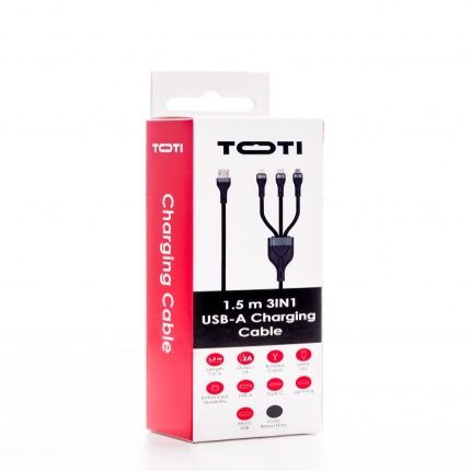 Kaabel seek toti  SEEK TOTI USB A to microUSB/Type-C/Lightning, 1.5 m Braided Cable 2A (non-MFI), Black