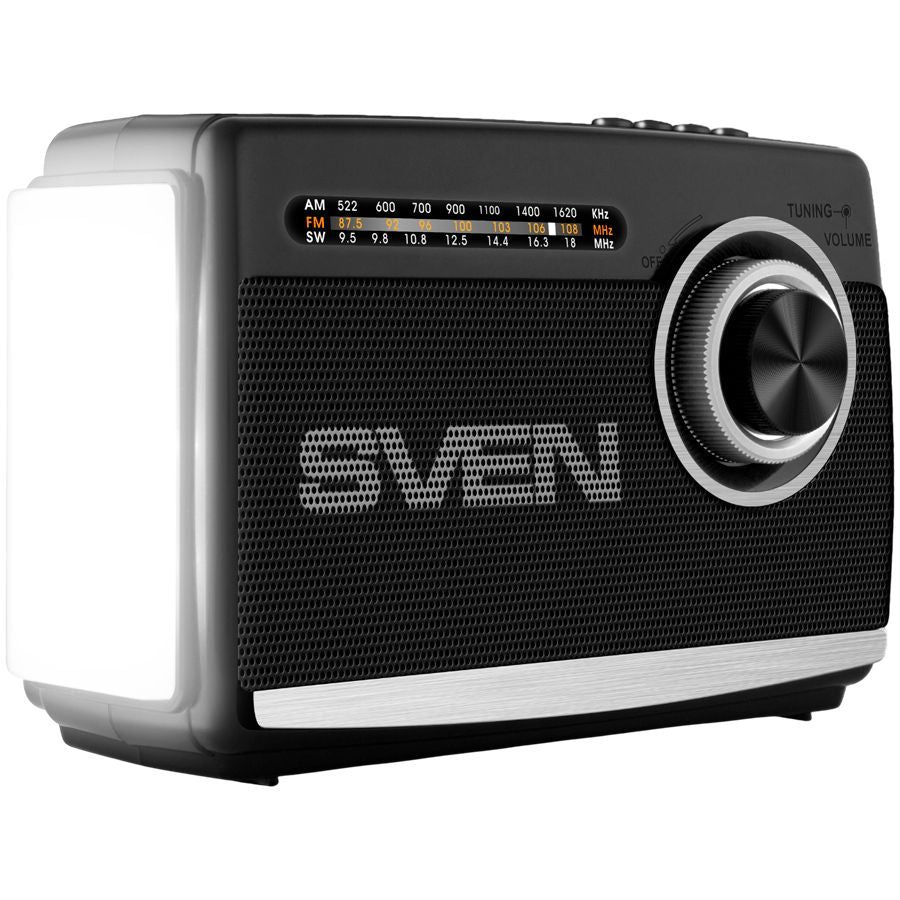 Record players Sven  Speaker SVEN SRP-155, black (3W, Bluetooth, FM/AM/SW, USB, microSD, flashlight, battery)