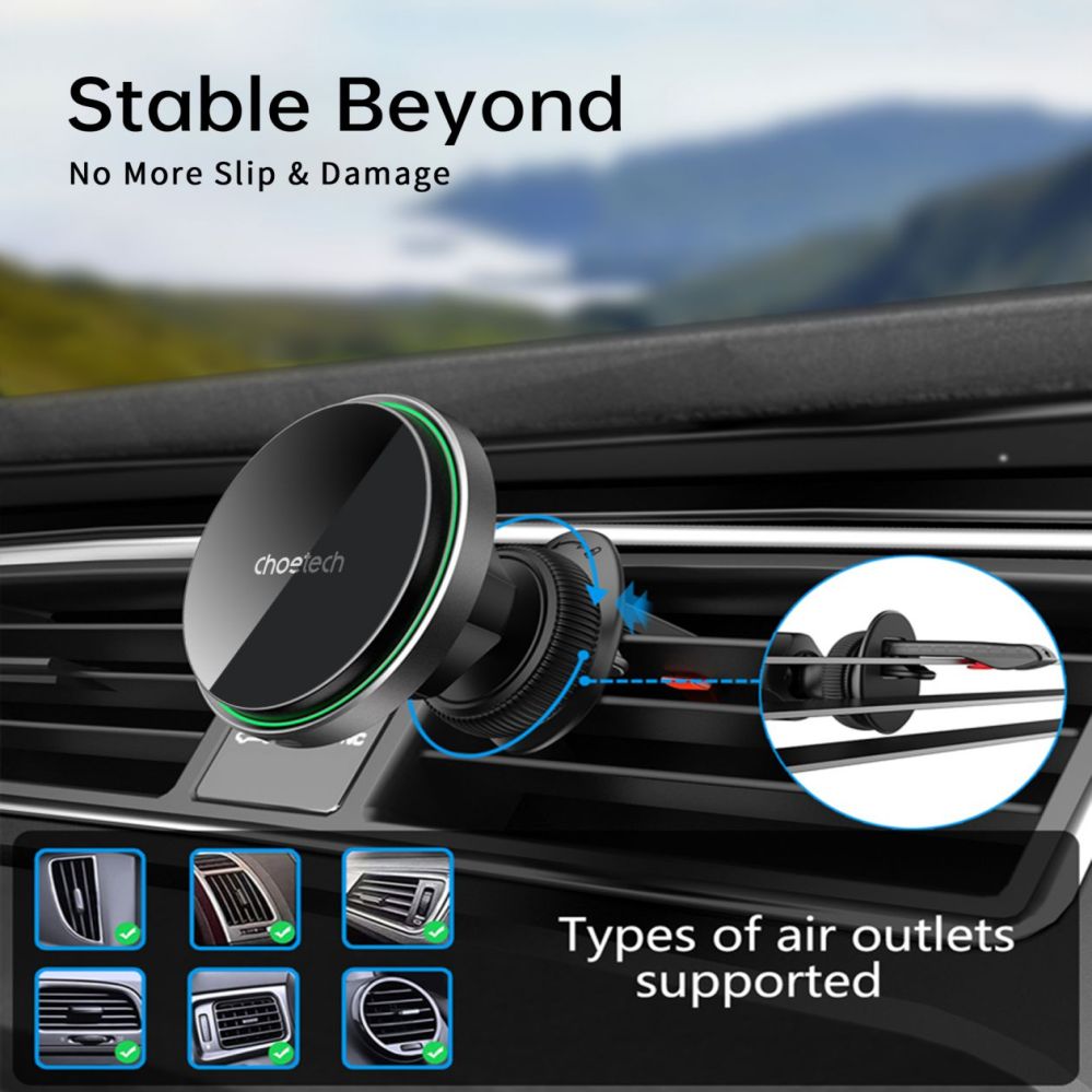 Другой аксессуар для телефона Choetech  Choetech T204-F magnetic car holder with 15W wireless charging - black