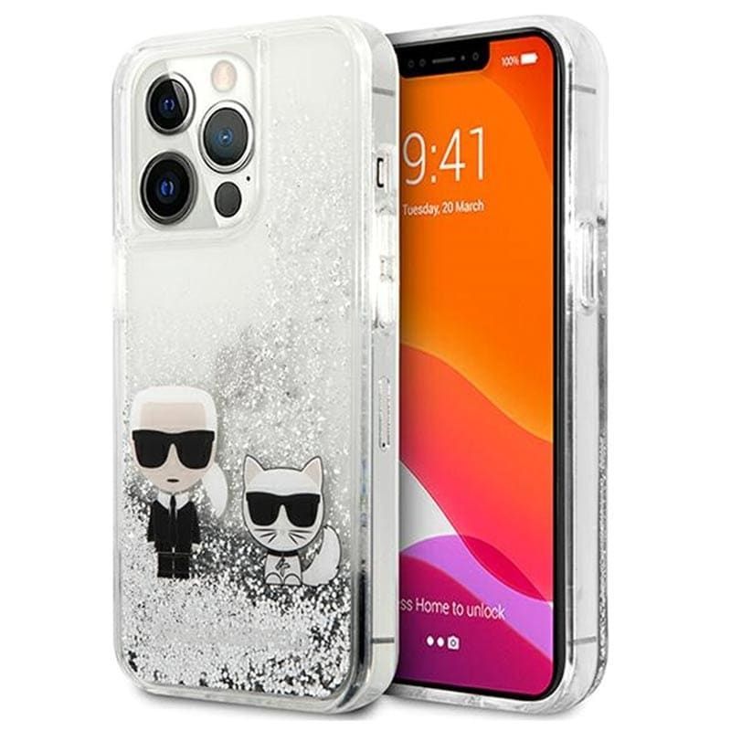Back panel cover Karl Lagerfeld Apple iPhone 13 Pro Liquid Glitter Choupette Case Silver