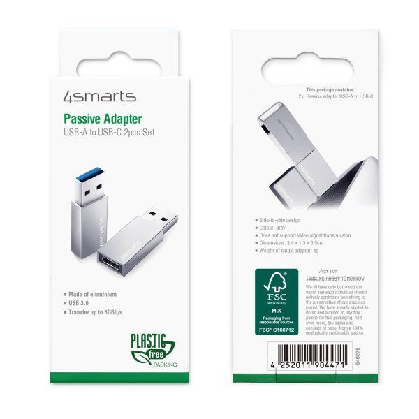 Адаптер 4smarts  Passive Adapter USB-A 3.0 to USB-C 2pcs Set