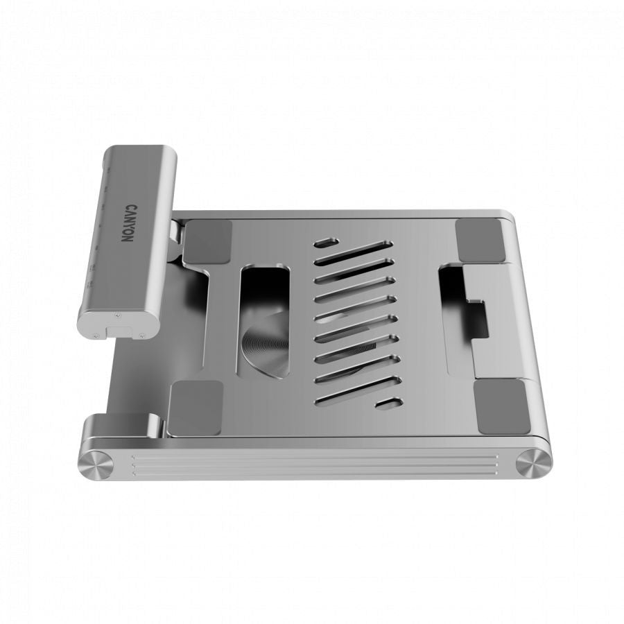 Üleminek Canyon  Canyon Laptop stands with hub, TYPE C F to HDMI2.0+2USB3.0+USBC3.0+RJ45+PD, TYEP C TO C cable 1m white with Emarker: HUSB332A, Material: Aluminum case+ABS+PS, Size: 245x240x27.2+/-0.3mm, Weight:1304g