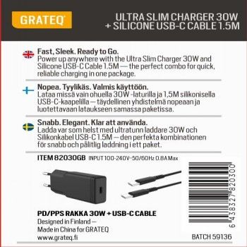 Переходник GRATEQ  GRATEQ RAKKA CHARGER 30W + CABLE 1.5M BUNDLE BLACK