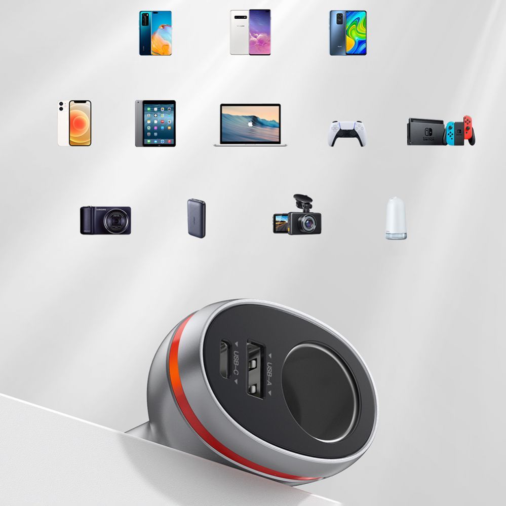 Авто зарядка Ugreen  USB Type C / USB QC PD 24W car charger with 12V cigarette lighter socket silver (CD204)