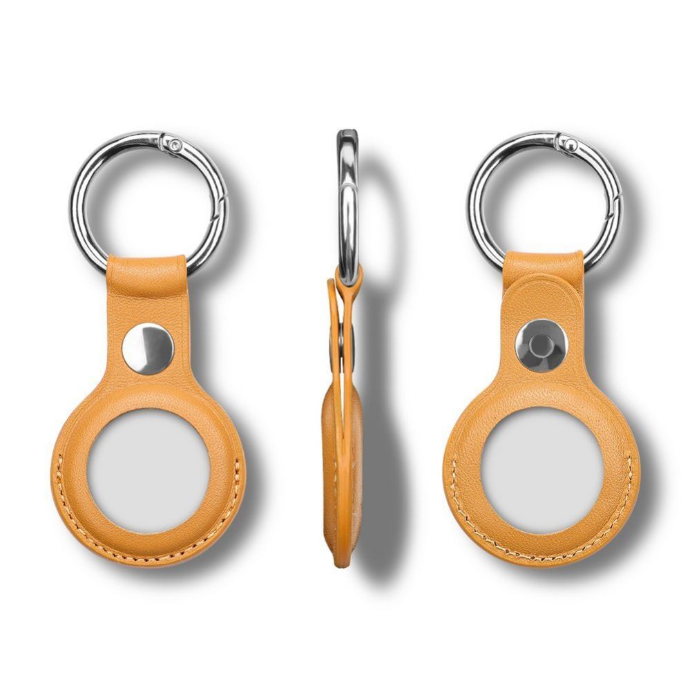 Smart tag accessories iLike  AirTag PU Leather Key Ring Keychain Case Light Brown