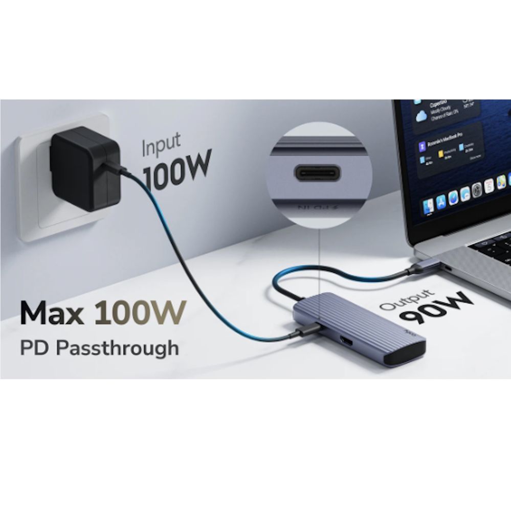 Роутер Cudy  UH606 PortMate USB-C 6-in-1 Hub 4K 60Hz HDMI Gigabit LAN 3x USB-A Power Input Grey