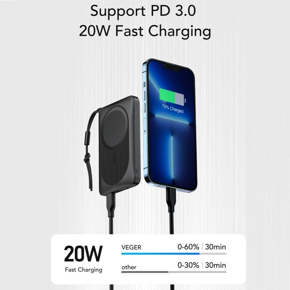 Power bank Veger  Powerbank compatible with Magsafe Veger MagOn (VP1151 / W1151) PD QC3.0 2A 20W with wireless charging 10000 mAh white