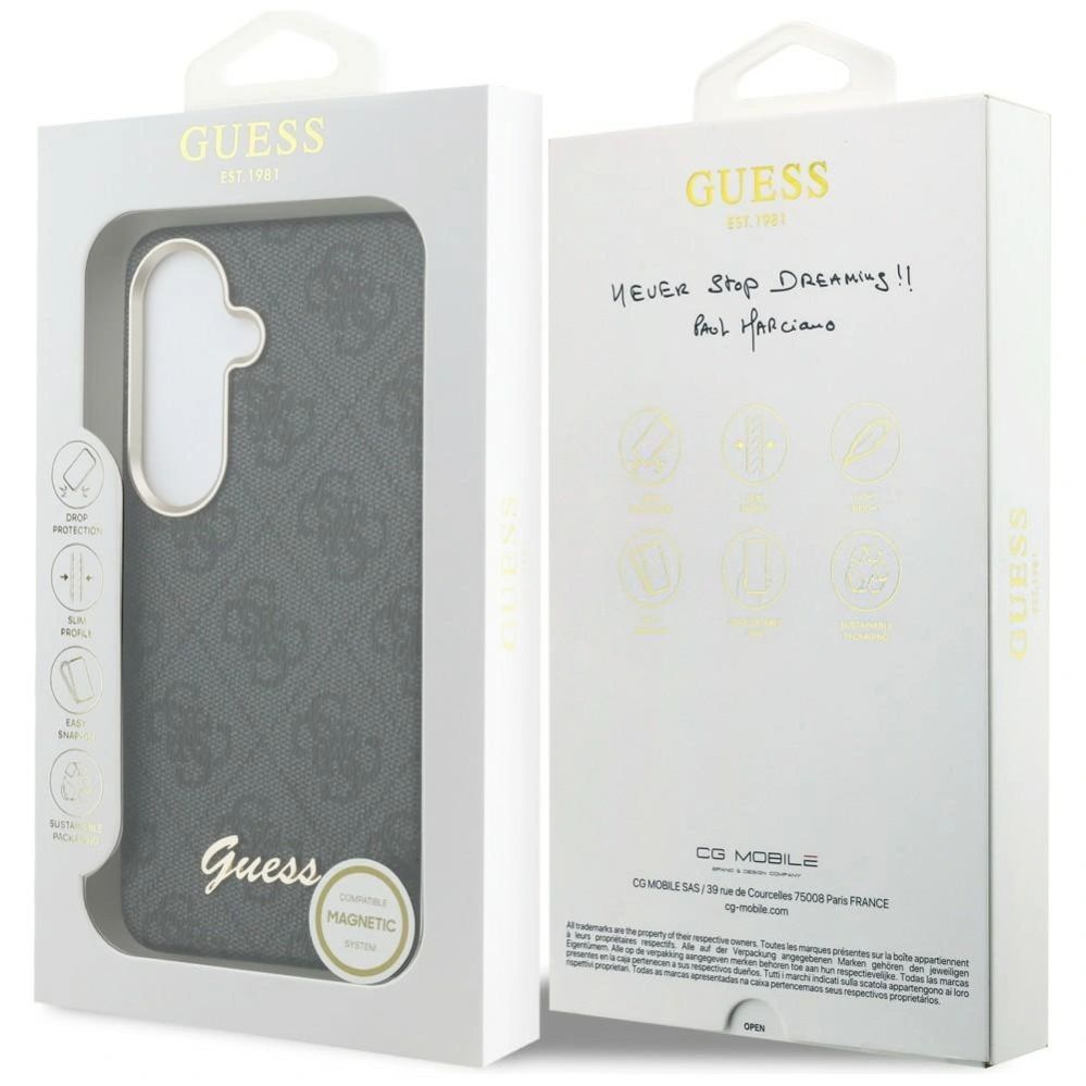 Case universaalne kaitseümbris Guess Samsung Galaxy S26 PU 4G Script Metal Logo With MagSafe Case Black