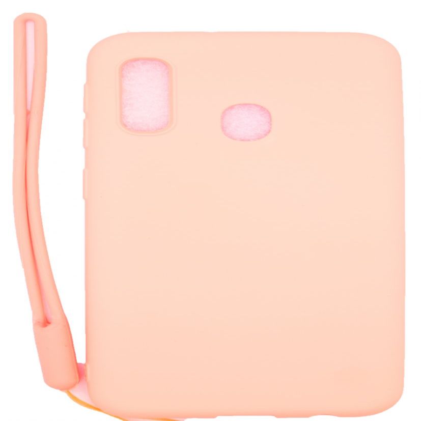 Back panel cover Evelatus Samsung A20e Soft Touch Silicone Case with Strap Pink