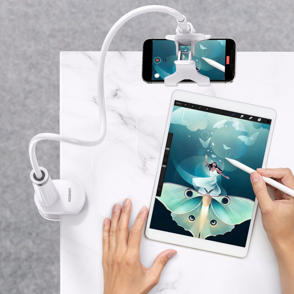 Auto holder Ugreen  Ugreen universal holder stand phone holder tablet (up to 12cm wide) tripod lazy holder with flexible arm white (30488 LP113) White