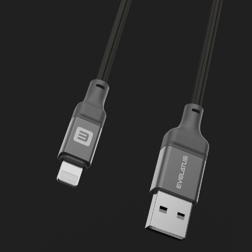 Cable Evelatus  USB A to  Lightning, Cable 1.2M (MFI11CL) Aluminum housing braiding Black