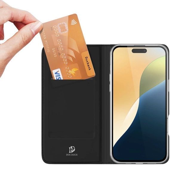 Back panel cover Dux Ducis Dux Ducis Skin Pro iPhone 16 Pro Case with Flip and Card Slot, Black
