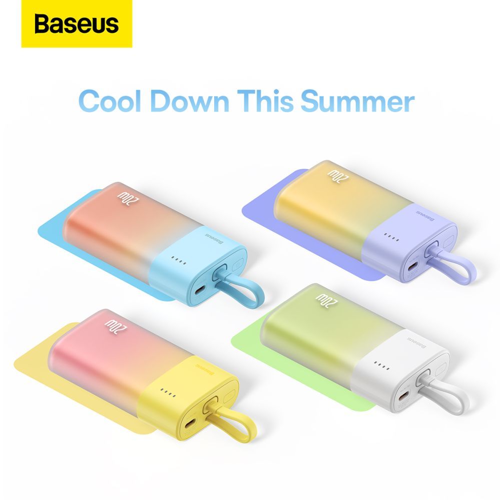 Väline aku Baseus  Baseus Popsicle 5200mAh 20W Powerbank with Built-in Lightning Cable (+ White Baseus Simple USB-C - USB-C 60W/20V/3A/30cm Cable) - Blue-Orange
