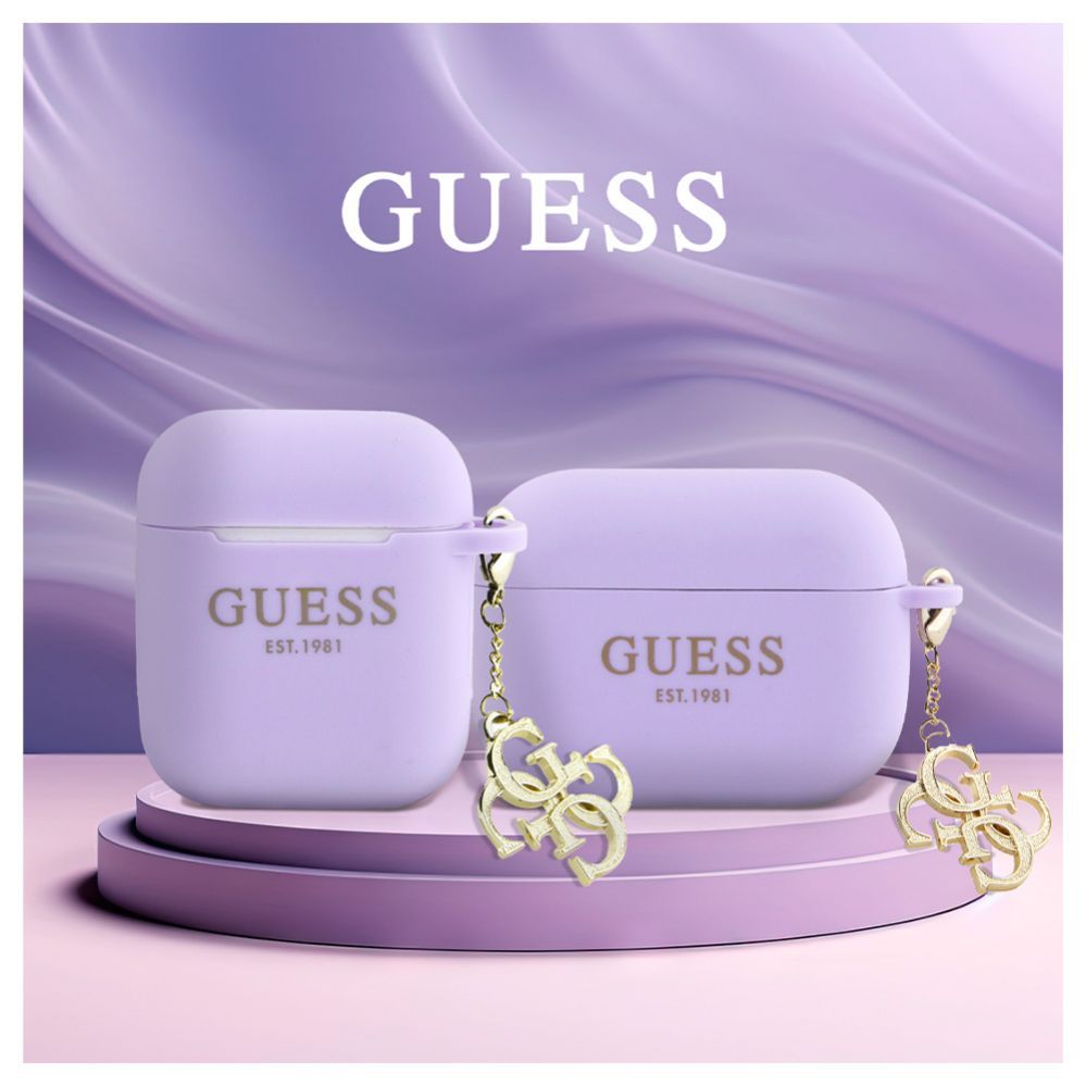 Headphone case Guess Apple Airpods Pro Case Silicone Classic Logo Gold With 4G Charm Purple