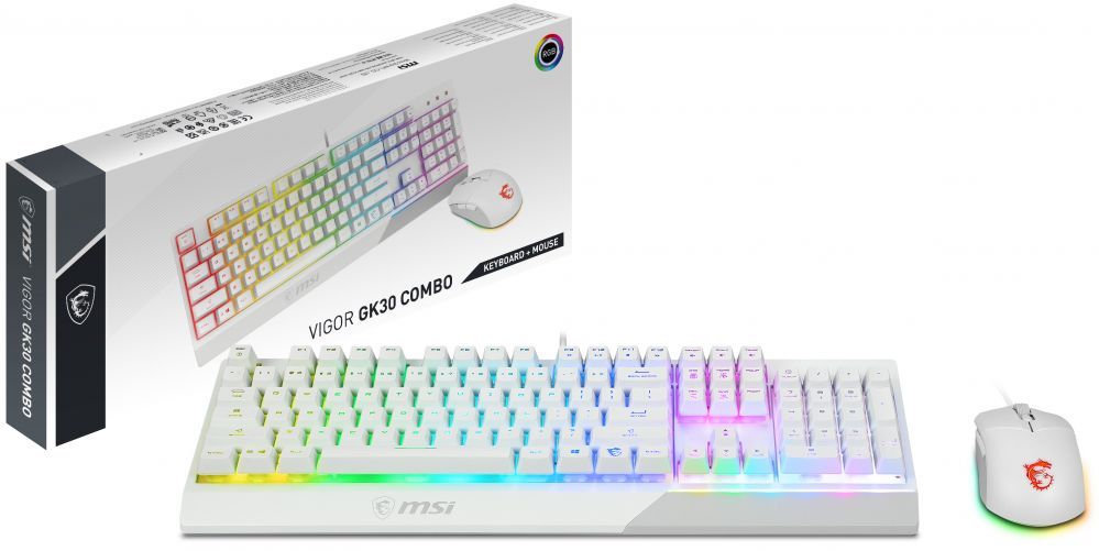 Arvuti klaviatuur MSI  Vigor GK30 COMBO WHITE Keyboard and Mouse Set, Wired, Mouse included, US, White