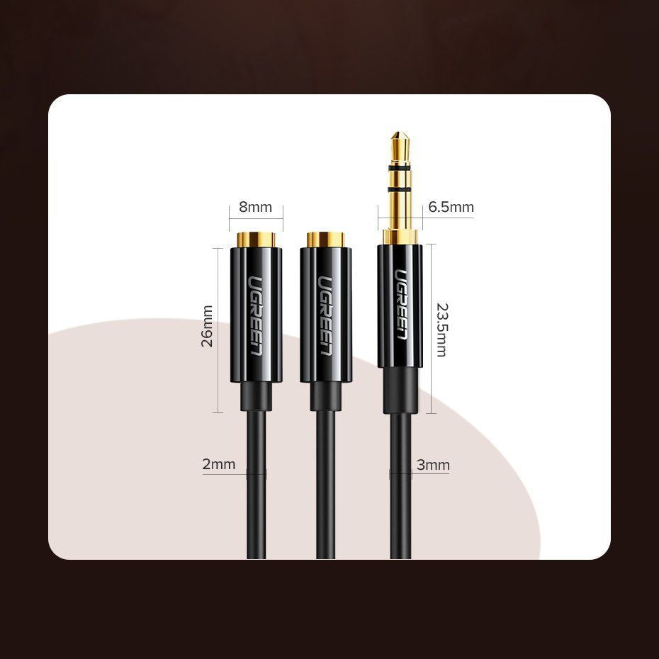 Kaabel Ugreen  cable 3.5 mm headphone splitter mini jack AUX 25cm black (20816) Black