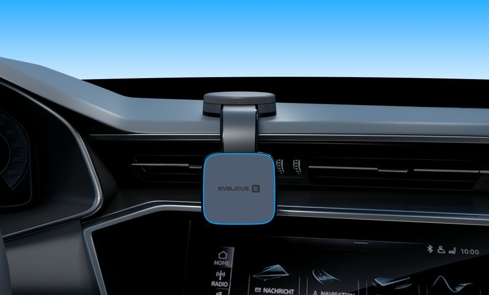 Autolaadijad Evelatus  MagSafe Qi wireless charging magnetic bendable 360 Swivel suction cup mount (for Car dashboard/Car windscreen) Black