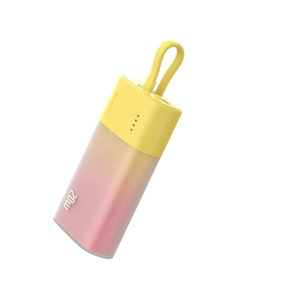 Внешний аккумулятор Baseus  Baseus Popsicle 5200mAh 20W Powerbank with Built-in Lightning Cable (+ White Baseus Simple USB-C - USB-C 60W/20V/3A/30cm Cable) - Yellow-Pink