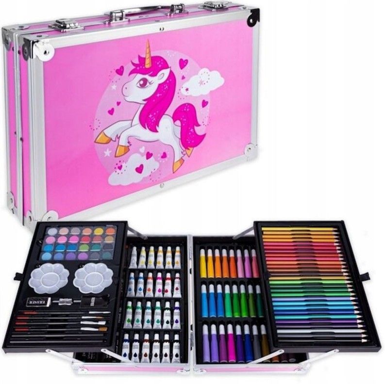 Mänguasjad iLike  Stationery Art Set for Kids 145pcs Creative Drawing Kit Pink Case