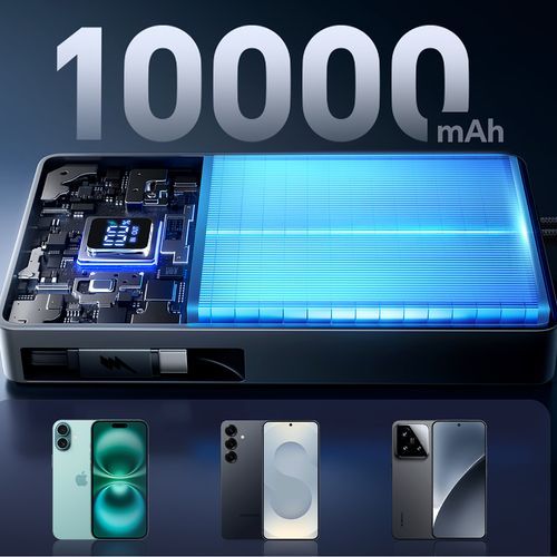 Внешний аккумулятор Joyroom  JR-PR1 10000mAh 22.5W Powerbank with Built-in Retractable USB-C Cable Black