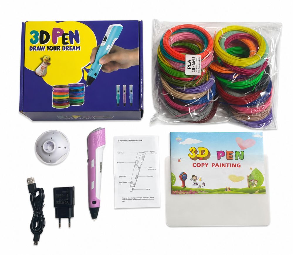 игрушки iLike  3D Pen for Kids, 3D Printing Pen Printer with 150ft PLA Filament Refills, 3-Dimensional Drawing Craft Art Set 5m x 30 Colors Pink