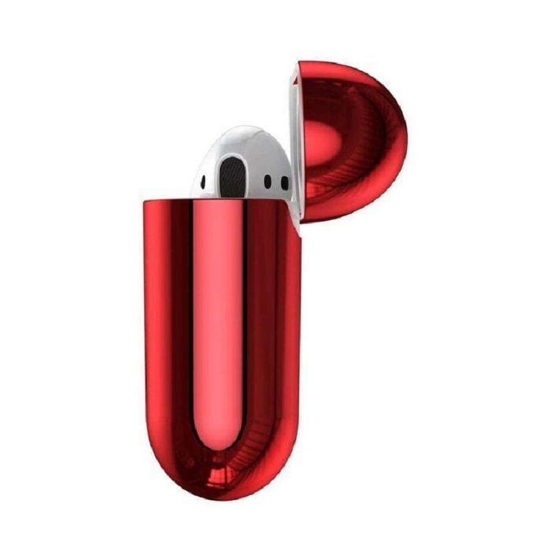 Back panel cover Baseus  Metallic Shining Ultra-thin Silicone Protector Case with Hook for Airpods 1 / 2 Red