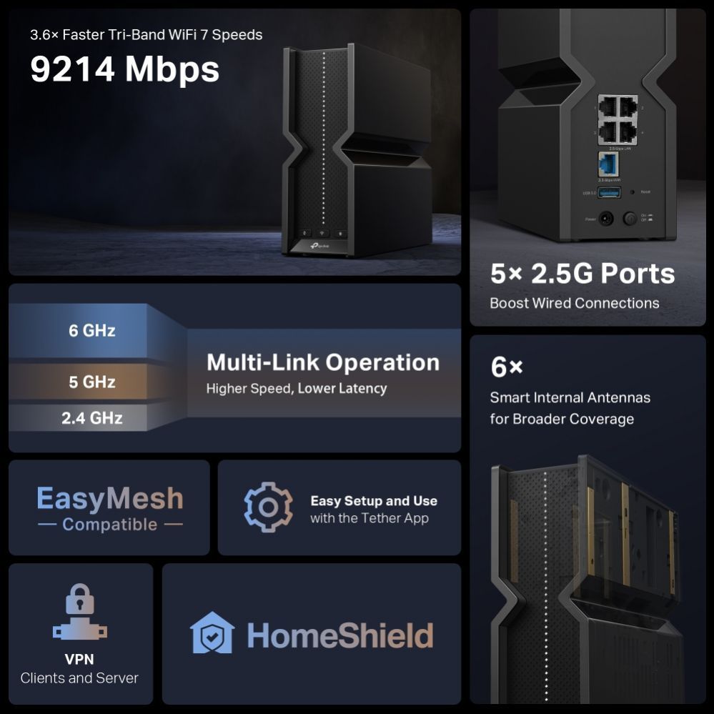 Routers TP-Link  WRL ROUTER 9300MBPS WI-FI 7/TRI-BAND ARCHER BE550