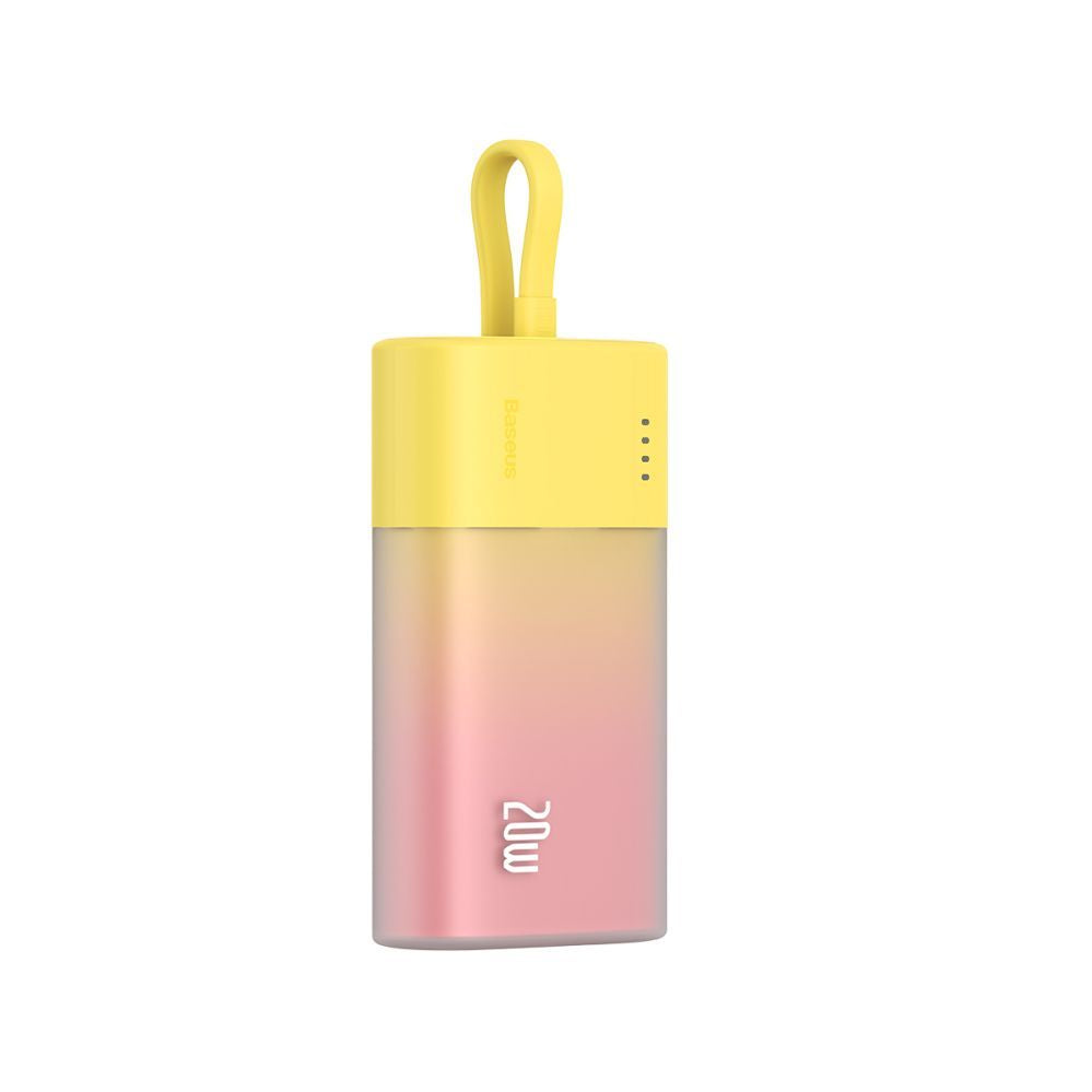 Внешний аккумулятор Baseus  Baseus Popsicle 5200mAh 20W Powerbank with Built-in Lightning Cable (+ White Baseus Simple USB-C - USB-C 60W/20V/3A/30cm Cable) - Yellow-Pink
