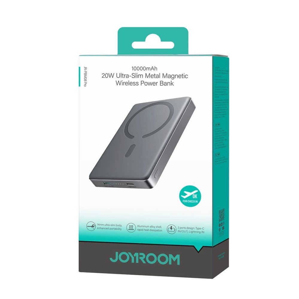 Väline aku Joyroom  20W Metal Magnetic Wireless Power Bank 10000mAh Gray