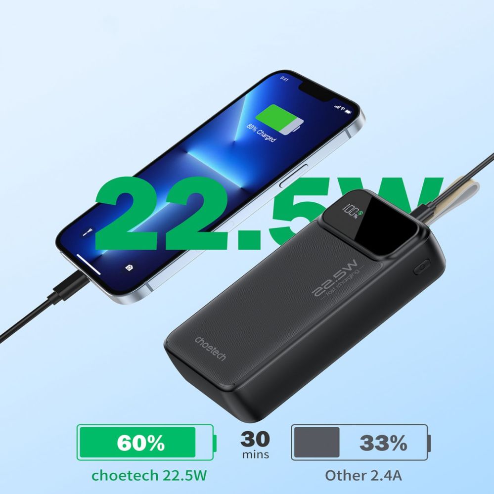Väline aku Choetech  Choetech Power Bank 30000 mAh Black