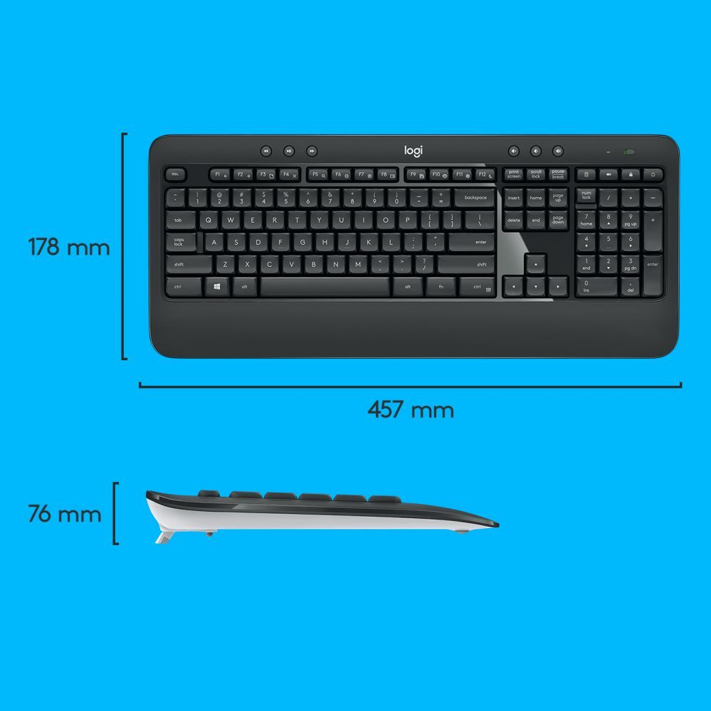 Компьютерная клавиатура Logitech  MK540 Advanced Keyboard and Mouse Set, Wireless, Mouse included, Batteries included, US, Wireless connection, USB, Black